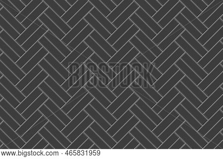 Black Double Herringbone Tile Seamless Pattern. Stone Or Ceramic Brick Wall Background. Kitchen Back