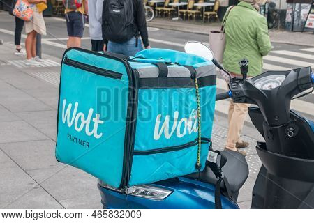 Copenhagen, Denmark - July 26, 2022: Box Of Wolt Food Service.