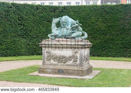 Copenhagen, Denmark - July 26, 2022: Lion And Horse (loven Og Hesten) Sculpture At The King's Garden