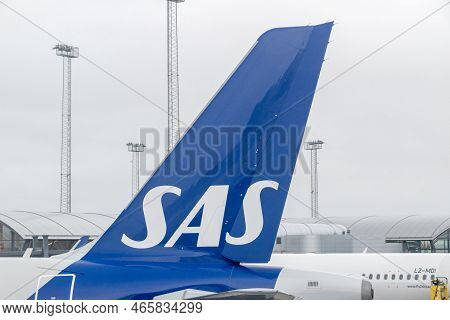 Copenhagen, Denmark - July 27, 2022: Logo Of Sas, Scandinavian Airlines On Plane Tail.