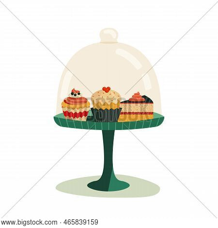 Cupcake Stand With Sweet Treats Fancy Vector Icon. Bakery Shop Stand For Accessory, Serving Storage 