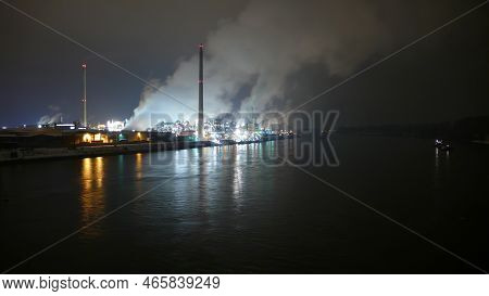 Rine River At Night Industry Dark Worms Germany