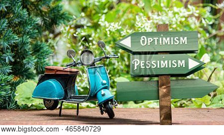 Street Sign The Direction Way To Optimism Versus Pessimism