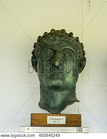 Gamzigrad, Serbia - August 11, 2021: Constantine I The Great Head From  Palace Felix Romuliana In Ga