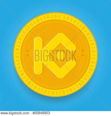 Kucoin Token Kcs Golden Coin Isolated On Blue Background. Cryptocurrency Vector Illustration