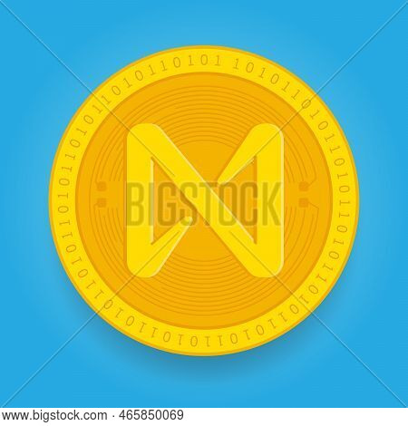 Near Protocol Near Golden Coin Isolated On Blue Background. Cryptocurrency Vector Illustration