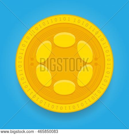 Polkadot Dot Golden Coin Isolated On Blue Background. Cryptocurrency Vector Illustration