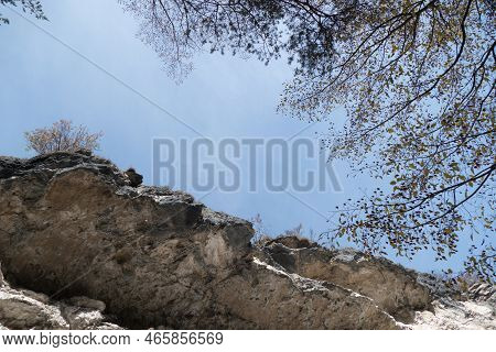 Rock Climbing Limestone Cliff In Dolomites