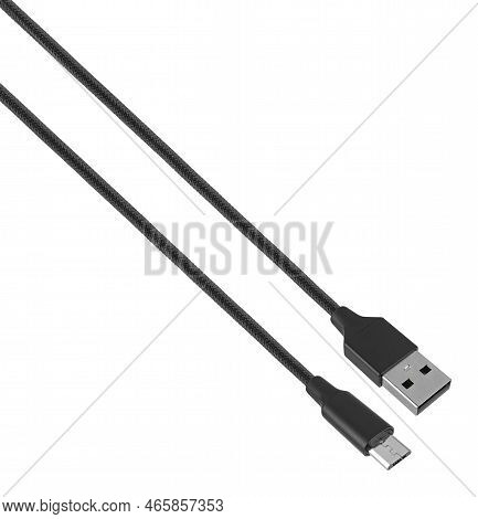 Cable With Usb Connector, Microusb, On White Background
