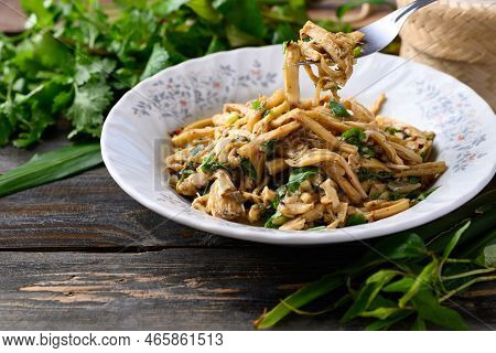 Northern Thai Food (yum Nor Mai), Spicy Bamboo Shoot Salad Eating With Fresh Vegetables, Local Thai 
