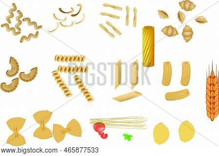 Various Shapes And Types Of Italian Durum Wheat Pasta
