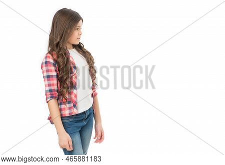 Puzzled Teen Girl Isolated On White Background. Teen Girl In Studio. Photo Of Teen Girl With Long Ha