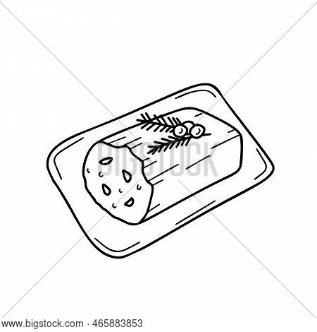 Traditional Christmas Cake Stollen Illustration In Doodle Style
