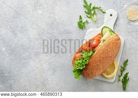 Sandwiches With Salted Salmon. Open Sandwiches From Cereal Or Whole Grain Rye Bread With Salted Salm