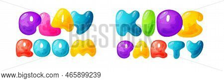 Kids Zone Vector Cartoon Banner. Colorful Letters For Childrens Playroom Decoration. Sign For Childr