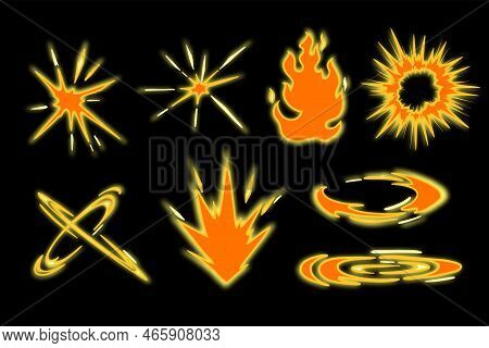 Game Effect Set, Vector Comic Explosion, Cartoon War Clash, 2d Speed Trace, Yellow Stars Rays. Elect