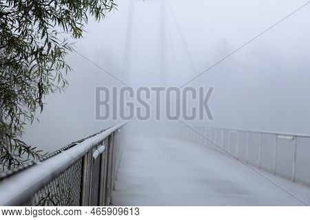 Suspension Bridge In The Morning Mist, Salzburg, Austria