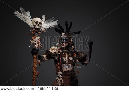 Powerful Female Necromancer With Staff And Painted Face