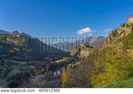 Landscape In The French Southern Alps At In The Middle Of A Large Valley At Briancon In Autumn