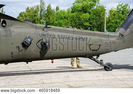 Liepaja, Latvia - August 7, 2022: Sikorsky Uh-60 Black Hawk Helicopter Rear Part With Inscription Un