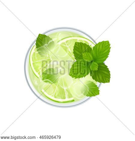 Realistic Cocktail Top View Composition Isolated Image Of Sipper Cocktail Topping From Above Vector 