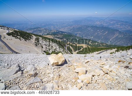 Desolate Landscape On Top Of Mont Ventoux, France. At 1,909 m (6,263 ft), It Is The Highest Mountain
