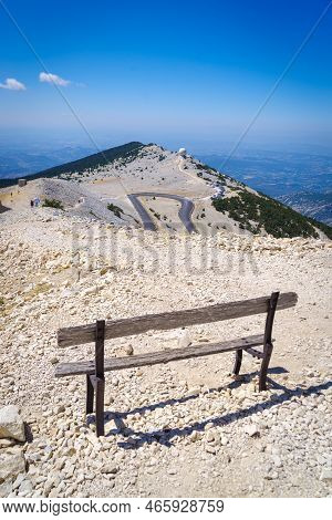 Old Weathered Bench On Top Of Mont Ventoux, France. At 1,909 m (6,263 ft), It Is The Highest Mountai