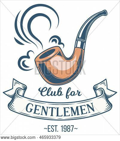 Gentleman Club Smoking Pipe Vector Logo. Club For Gentleman Icon Vector Illustration. Tobacco Pipe E