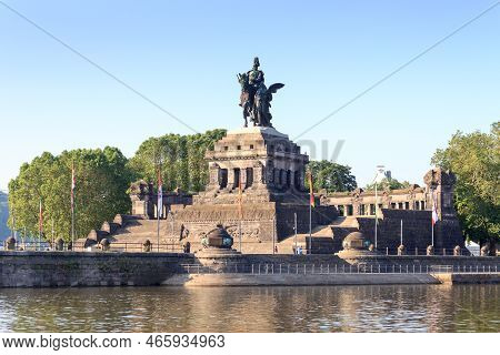 Deutsches Eck (german Corner) Between Rhine And Moselle River With Emperor William Monument Statue I