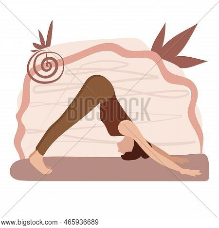 Woman Practice Yoga Exercise. Active Person Enjoying Aerobics. Woman Practicing Body Stretching, Fla