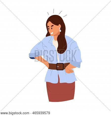 Angry Woman During Conflict And Quarrel. Irritable Female Character In Agressive Pose Shouting At So