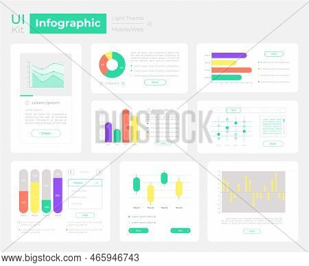 Infographic Ui Elements Kit. Data Visualization Isolated Vector Dashboard Components. Flat Interface