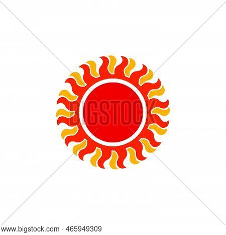 Red Sun With Orange Patels Icon. Beautiful Sun Symbol.