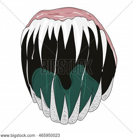 Monster Mouth. Funny Facial Expression, Open Mouth With Tongue And Drool. Scary Lips Teeth And Tongu