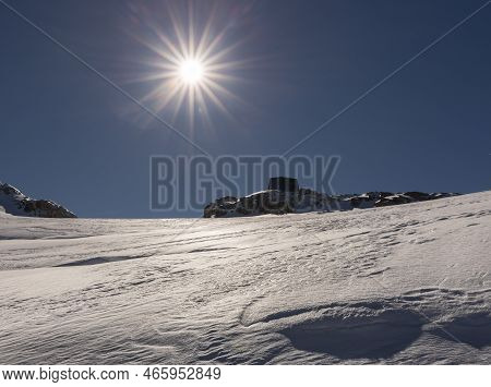 Bright Mountain Midday Sun And Hard Firn On Dachstein Glacier, Austria, Alps