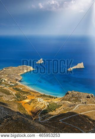 Crete Island, Greece. Xerokambos Beach. Xerokambos Is A Sandy Beach Located In The Southeast Of Cret