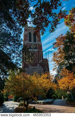 East Lansing Mi - October 18, 2022: Beaumont Tower Carillon During The Fall