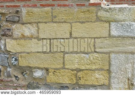 Wall Made Of Lime Stone In The Roman Limes, Or The Border Of The Former Roman Empire, Danube Limes -