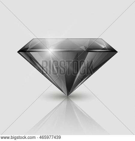 Vector 3d Realistic Black Transparent Triangular Glowing Gemstone, Diamond, Crystal, Rhinestone Clos