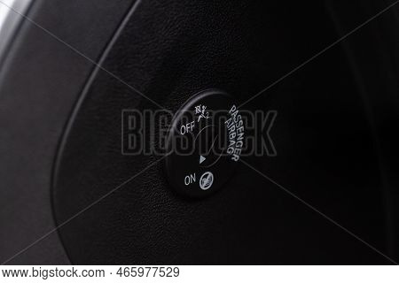 Front Passenger Airbag On And Off Switch Close Up View. Passenger Airbag Lock. Srs Key Control Syste