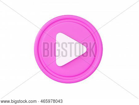 Play Button 3d Render Icon - Video Or Music Circle With Arrow, Round Sound Sign For Tv And Camera