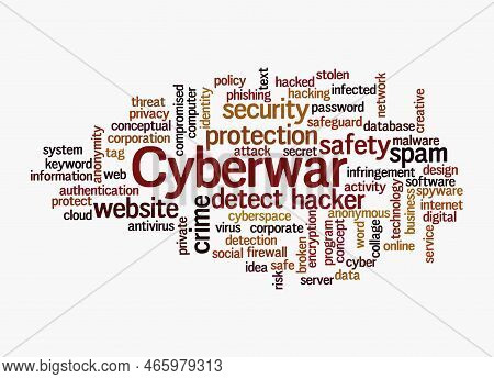 Word Cloud With Cyberwar Concept, Isolated On A White Background.