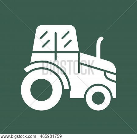White Farming Icon. Sticker With Equipment Or Machinery For Agriculture And Gardening. Tractor For H