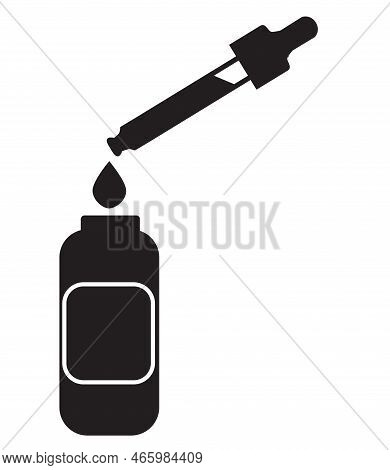 Serum Icon On White Background. Dropper Bottle With Serum Or Oil. Serum Or Essential Oil Sign. Flat 