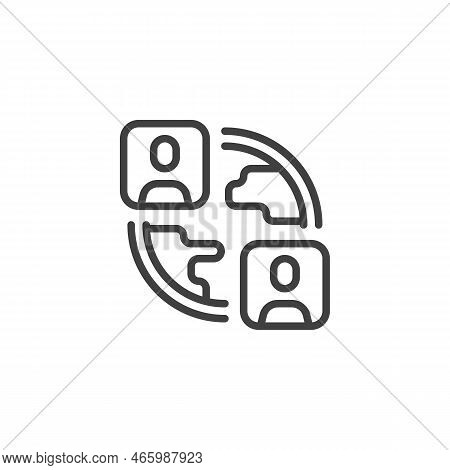 World Globe And People Line Icon. Linear Style Sign For Mobile Concept And Web Design. Global Team O