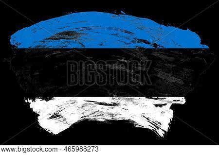 Estonia Flag On Distressed Black Stroke Brush Background