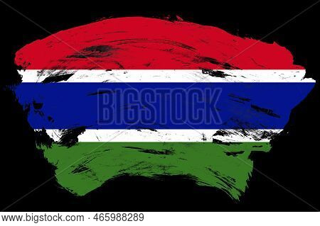Gambia Flag On Distressed Black Stroke Brush Background