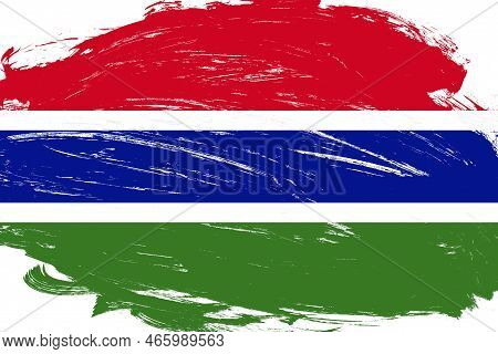 Distressed Stroke Brush Painted Gambia Flag On White Background