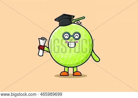 Cute Cartoon Melon Student Character On Graduation