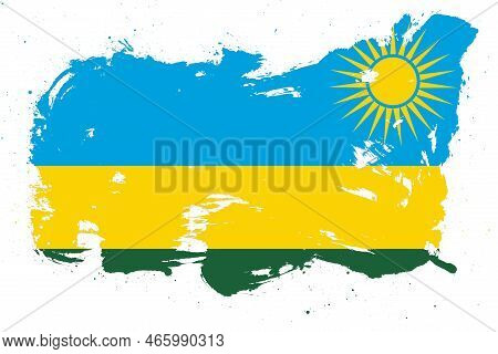 Rwanda Flag With Painted Grunge Brush Stroke Effect On White Background